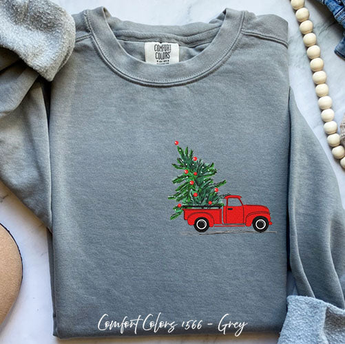 Embroidered Christmas Tree Truck Sweatshirt for Cozy Holidays – Grey Small by Bravo Embroidery | - Christmas sweatshirt wi...