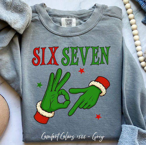Grinch Six Seven Viral Green DTF Sweatshirt - Cozy Comfort – Grey Small by Bravo Embroidery | - grinch six seven sweatshirt