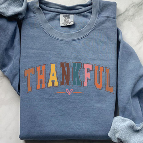 Colorful College Sweatshirt - Thankful Letter Varsity Crewneck | Retro Design