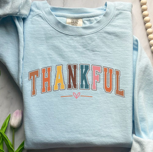 Colorful College Sweatshirt - Thankful Letter Varsity Crewneck | Retro Design