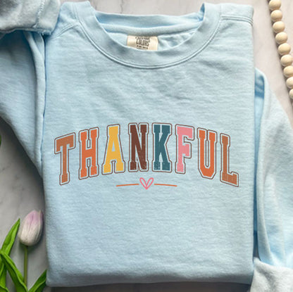 Colorful College Sweatshirt - Thankful Letter Varsity Crewneck | Retro Design