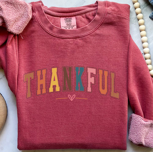 Colorful College Sweatshirt - Thankful Letter Varsity Crewneck | Retro Design