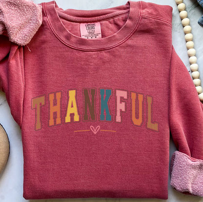 Colorful College Sweatshirt - Thankful Letter Varsity Crewneck | Retro Design