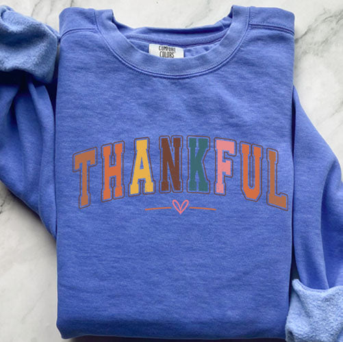 Colorful College Sweatshirt - Thankful Letter Varsity Crewneck | Retro Design