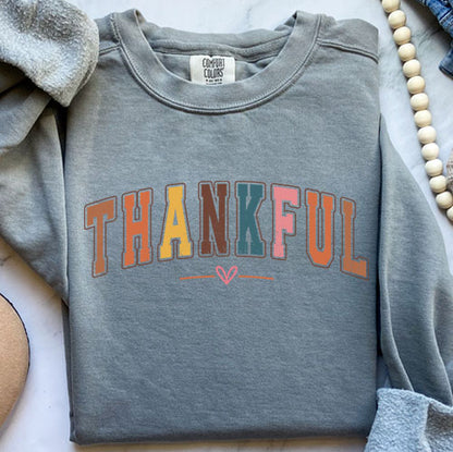 Colorful College Sweatshirt - Thankful Letter Varsity Crewneck | Retro Design