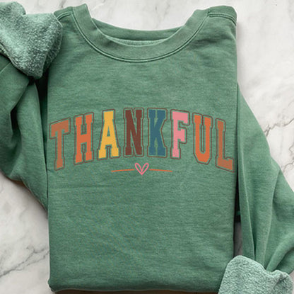 Colorful College Sweatshirt - Thankful Letter Varsity Crewneck | Retro Design