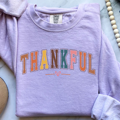 Colorful College Sweatshirt - Thankful Letter Varsity Crewneck | Retro Design