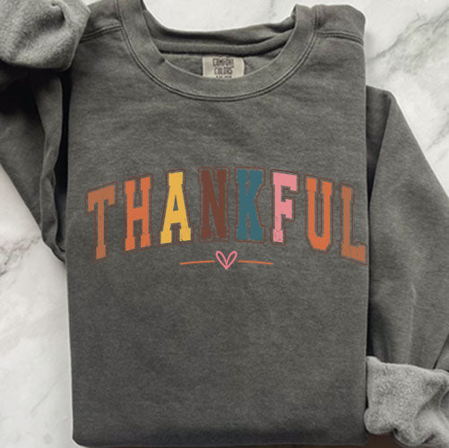 Colorful College Sweatshirt - Thankful Letter Varsity Crewneck | Retro Design