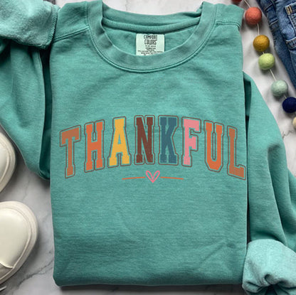 Colorful College Sweatshirt - Thankful Letter Varsity Crewneck | Retro Design