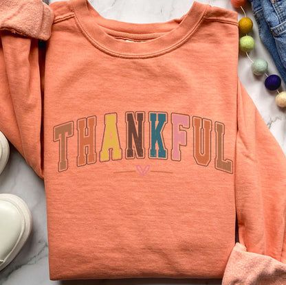 Colorful College Sweatshirt - Thankful Letter Varsity Crewneck | Retro Design