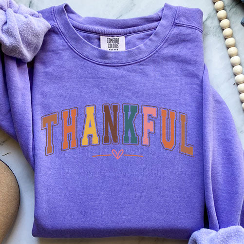 Colorful College Sweatshirt - Thankful Letter Varsity Crewneck | Retro Design