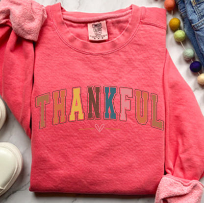 Colorful College Sweatshirt - Thankful Letter Varsity Crewneck | Retro Design