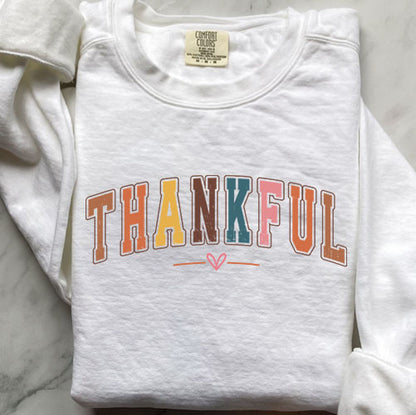Colorful College Sweatshirt - Thankful Letter Varsity Crewneck | Retro Design