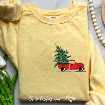 Embroidered Christmas Tree Truck Sweatshirt for Cozy Holidays – Butter Small by Bravo Embroidery | - Christmas sweatshirt ...