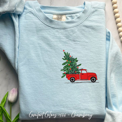 Embroidered Christmas Tree Truck Sweatshirt for Cozy Holidays – Chambray Small by Bravo Embroidery | - Christmas sweatshir...