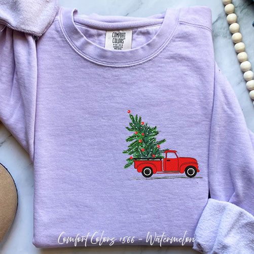 Embroidered Christmas Tree Truck Sweatshirt for Cozy Holidays – Orchid Small by Bravo Embroidery | - Christmas sweatshirt ...