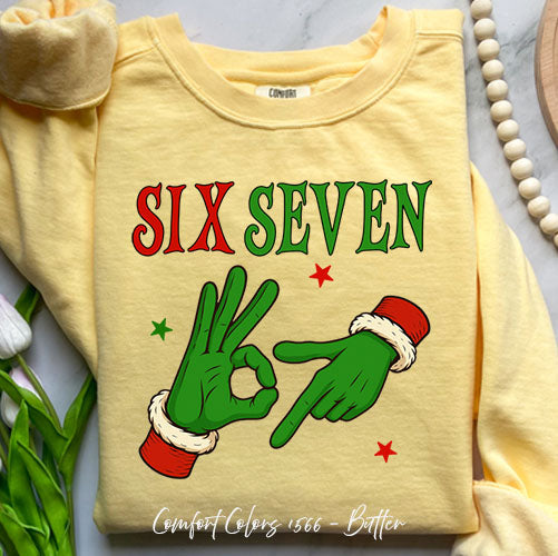 Grinch Six Seven Viral Green DTF Sweatshirt - Cozy Comfort – Butter Small by Bravo Embroidery | - grinch six seven sweatshirt