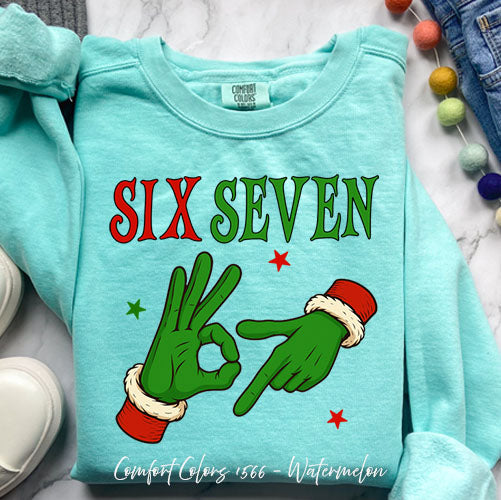 Grinch Six Seven Viral Green DTF Sweatshirt - Cozy Comfort – Chalky Mint Small by Bravo Embroidery | - grinch six seven sw...