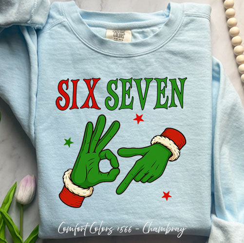 Grinch Six Seven Viral Green DTF Sweatshirt - Cozy Comfort – Chambray Small by Bravo Embroidery | - grinch six seven sweat...