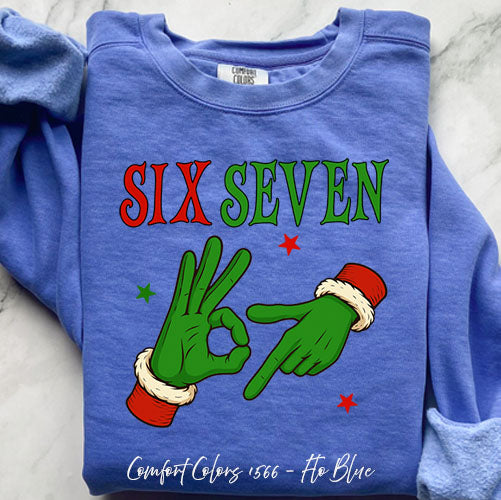 Grinch Six Seven Viral Green DTF Sweatshirt - Cozy Comfort – Flo Blue Small by Bravo Embroidery | - grinch six seven sweat...