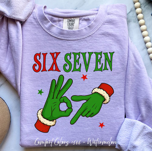 Grinch Six Seven Viral Green DTF Sweatshirt - Cozy Comfort – Orchid Small by Bravo Embroidery | - grinch six seven sweatshirt