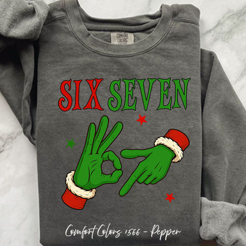 Grinch Six Seven Viral Green DTF Sweatshirt - Cozy Comfort – Pepper Small by Bravo Embroidery | - grinch six seven sweatshirt