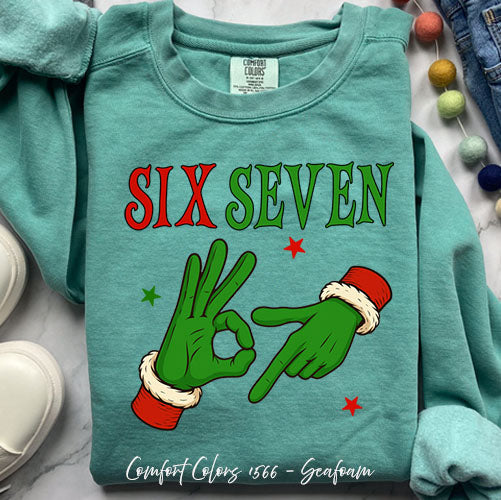 Grinch Six Seven Viral Green DTF Sweatshirt - Cozy Comfort – Seafoam Small by Bravo Embroidery | - grinch six seven sweats...