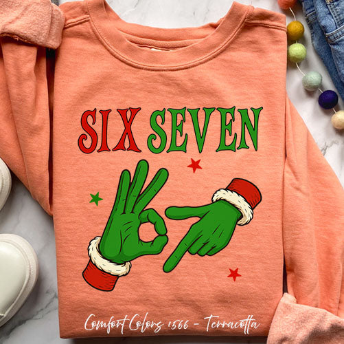 Grinch Six Seven Viral Green DTF Sweatshirt - Cozy Comfort – Terracotta Small by Bravo Embroidery | - grinch six seven swe...